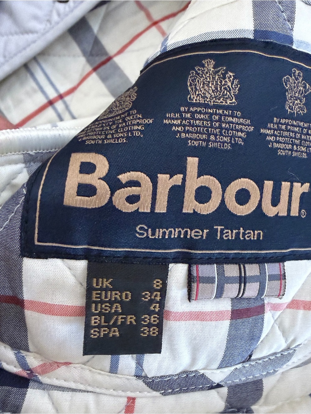 Barbour Summer Tartan Women’s Quilted Jacket US 4 UK 8 Corduroy Collar - Picture 3 of 10
